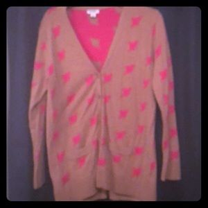 Pink and brown bird sweater, L